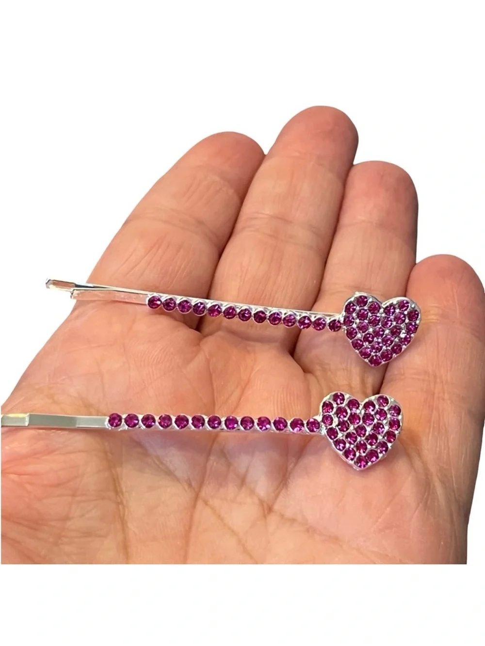Purple Rhinestone Heart Shape Gold Hair Clips 2.5”FINAL PRICE DROP